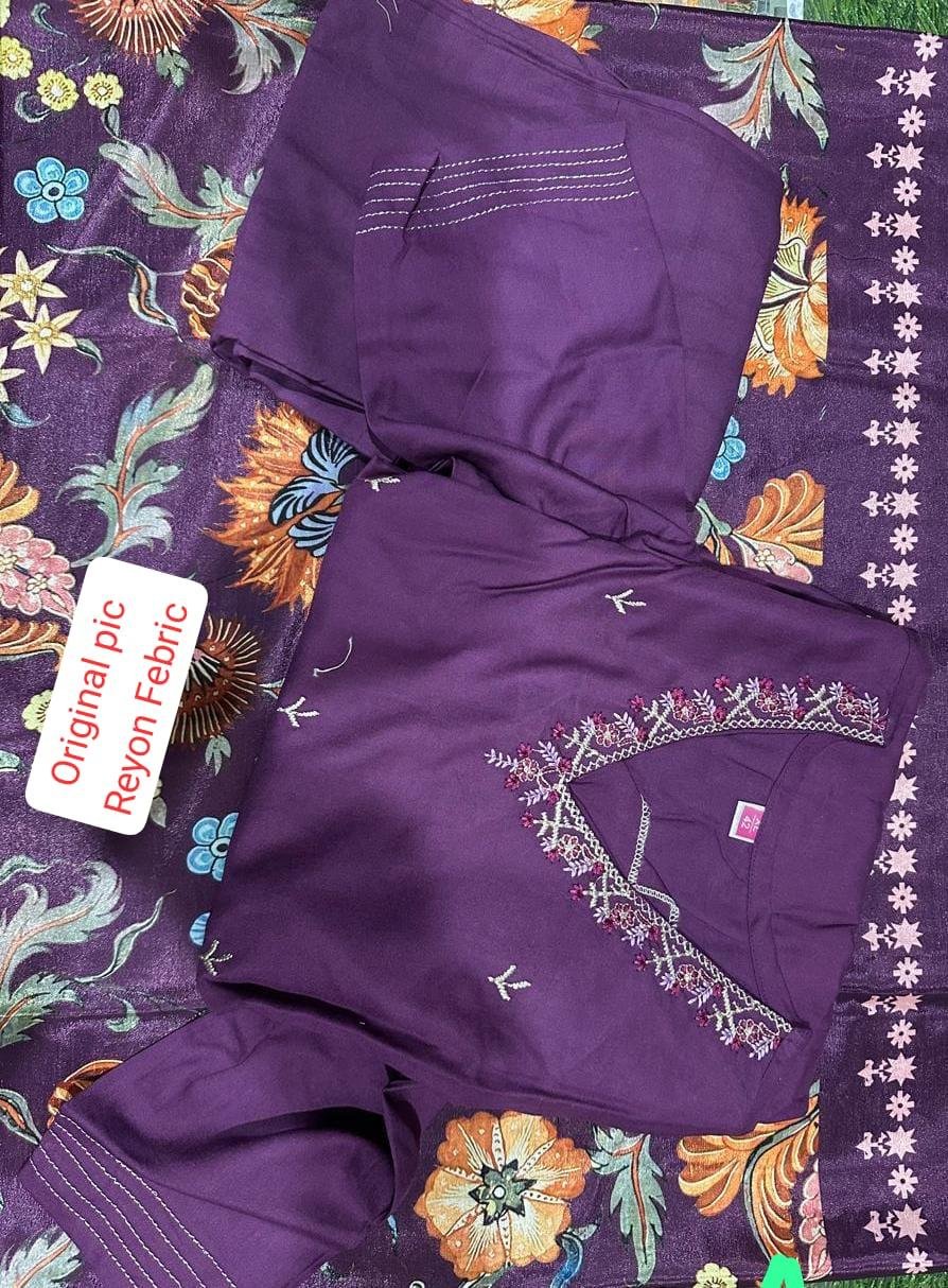 Rayon Kurti Pant Set with Muslin Dupatta